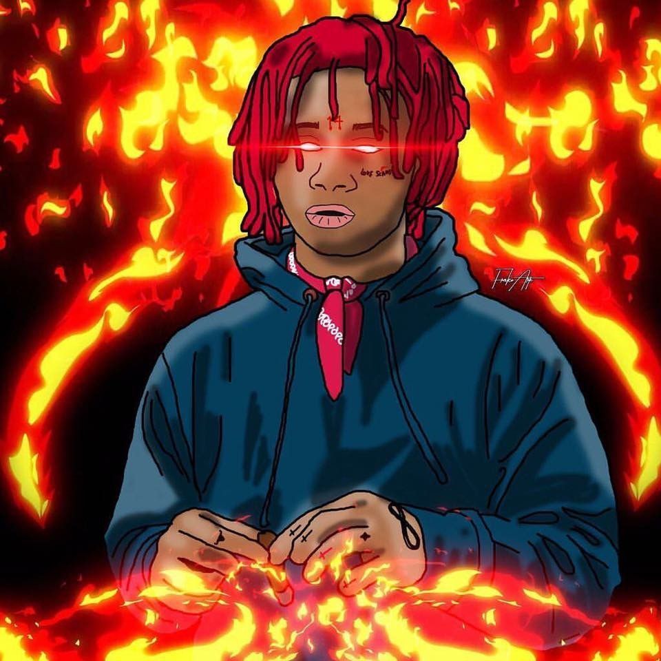 Trippie Redd cartoon fiamme rosse, hip hop, 960x960 HD, Laptop