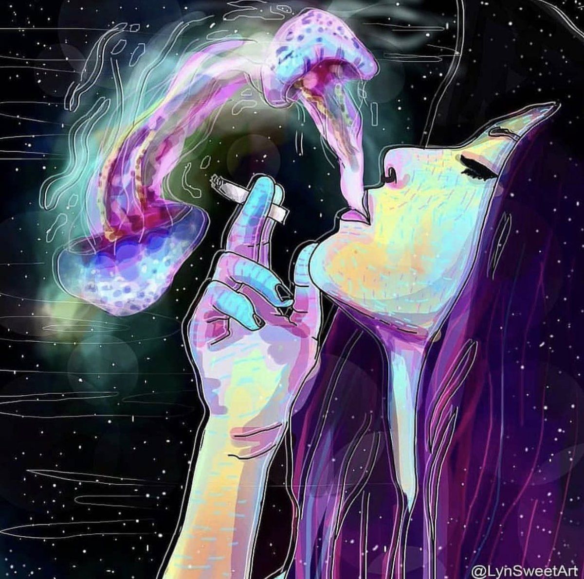 Donna che fuma fumo psichedelico, 1200x1191 HD, Desktop