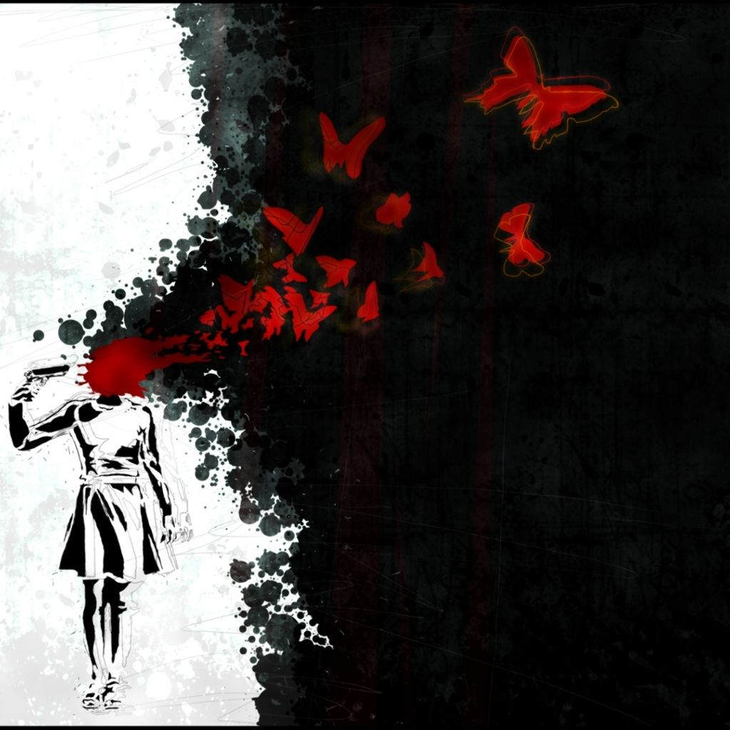 Silhouette con farfalle rosse, 1024x1024 HD, Desktop