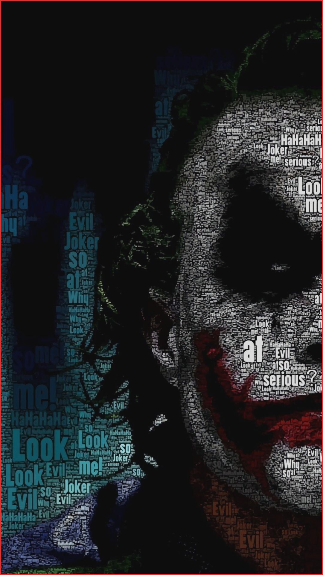 Joker ritratto tipografia scuro, nemesi di Batman, 1080x1920 Full HD Verticale, Smartphone