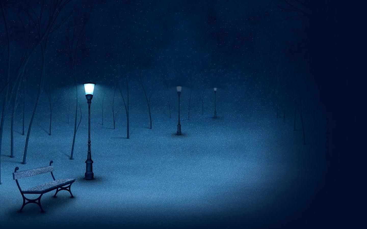 Panchina parco innevato notte, 1440x900 720p, MacBook Air