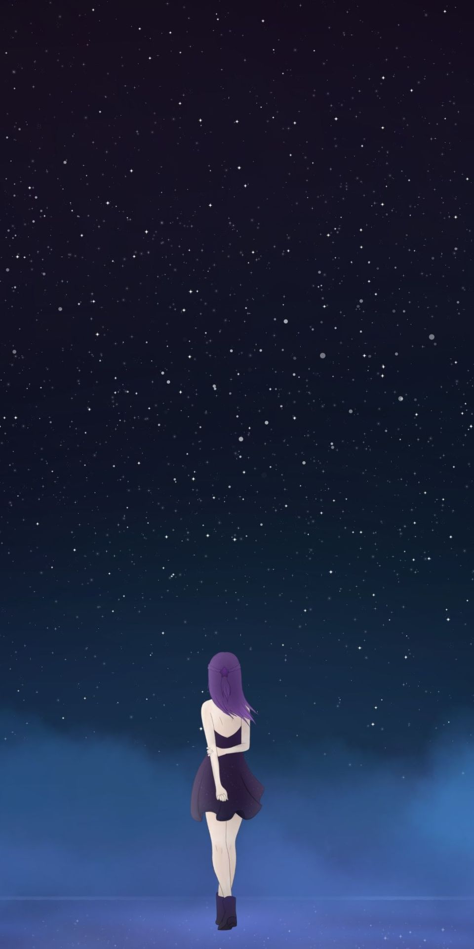 Ragazza anime sotto stelle notturne, 960x1920 Full HD Verticale, iPhone