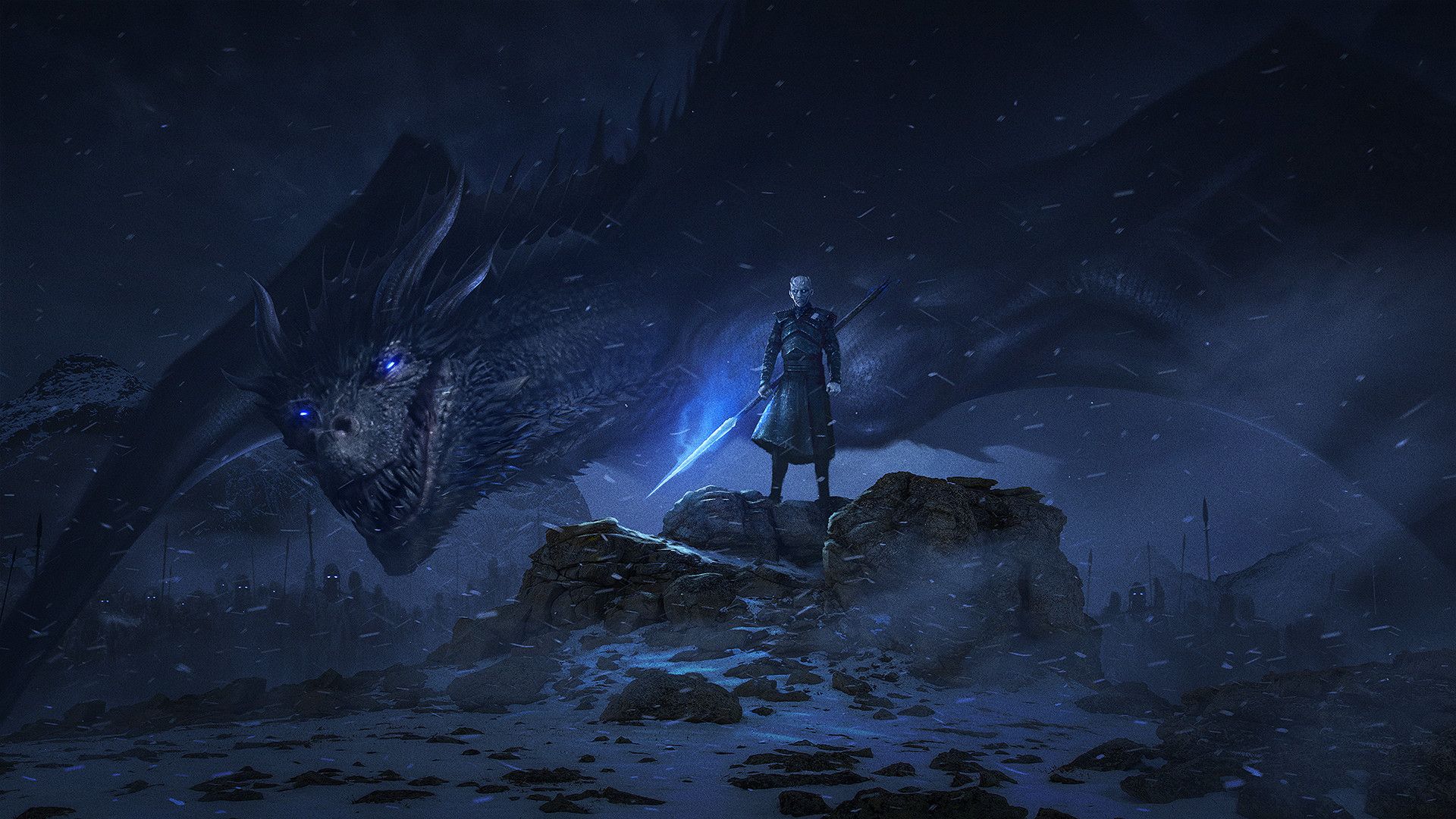 Guerriero con spada, drago di ghiaccio, 1920x1080 Full HD 1080p, Desktop