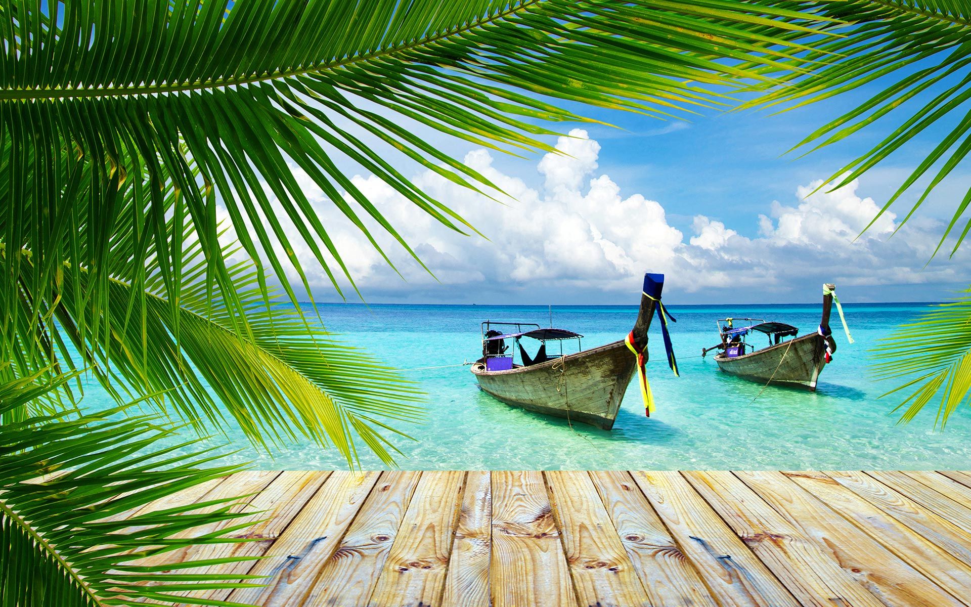 Spiaggia tropicale con barche, 1920x1200 WUXGA, Desktop