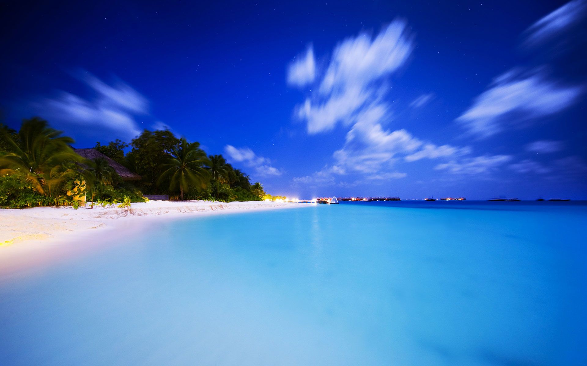 Spiaggia tropicale notturna blu, 1920x1200 Full HD+, PC