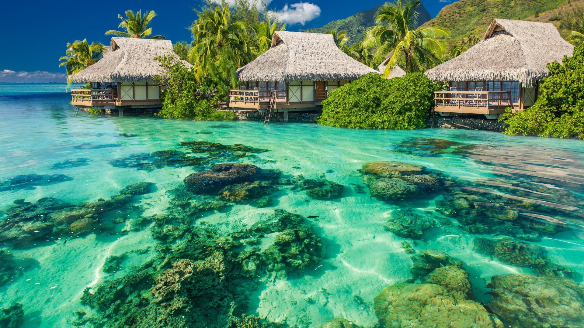 Bungalow tropicali su laguna, 1920x1080 Full HD 1080p, Desktop