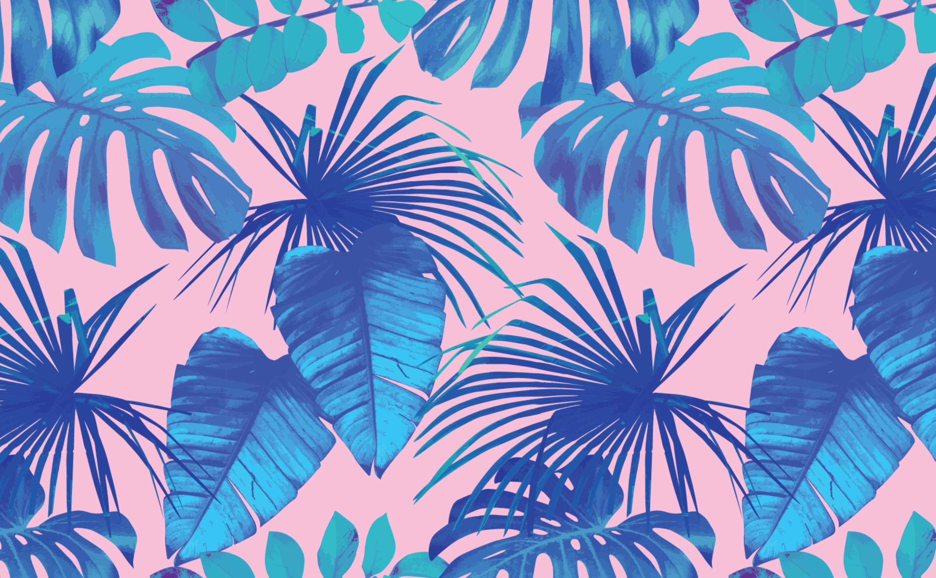Foglie tropicali blu su rosa, 3028x1872 WQXGA, Laptop