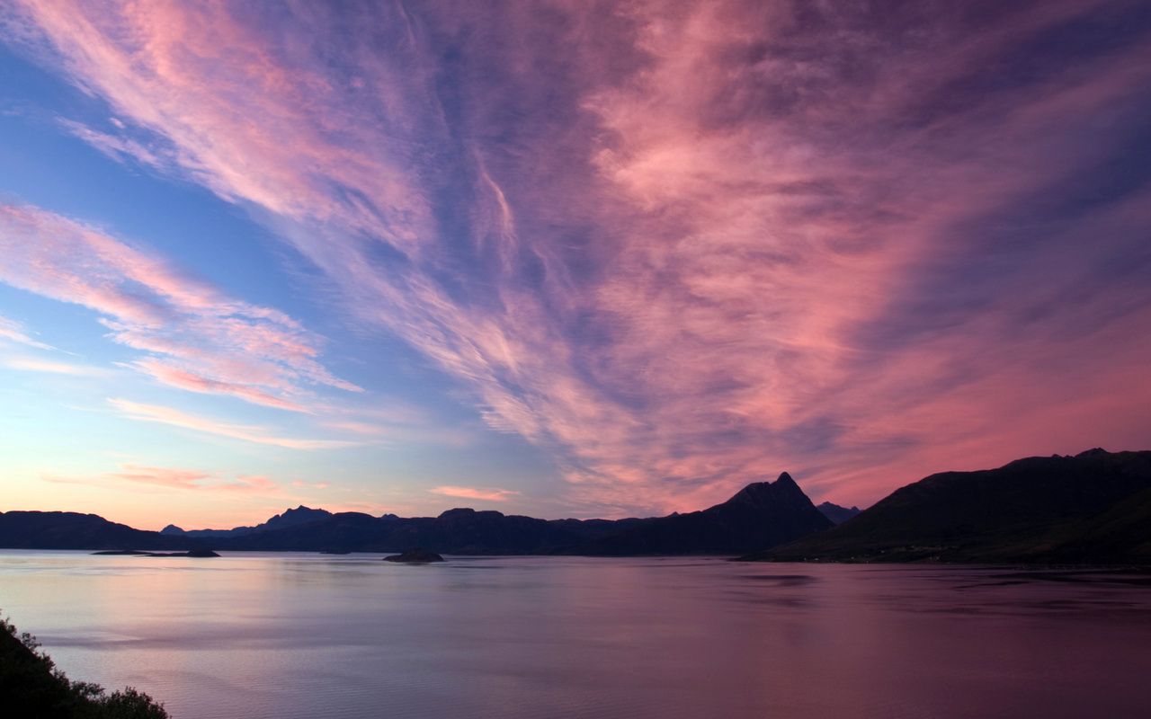 Tramonto rosa su montagne lago, 1280x800 HD, Desktop