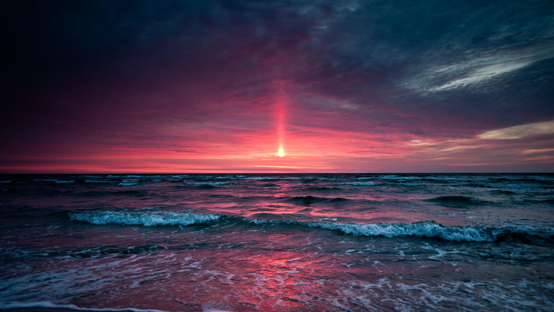 Tramonto rosa sull'oceano, 1920x1080 1080p, Desktop
