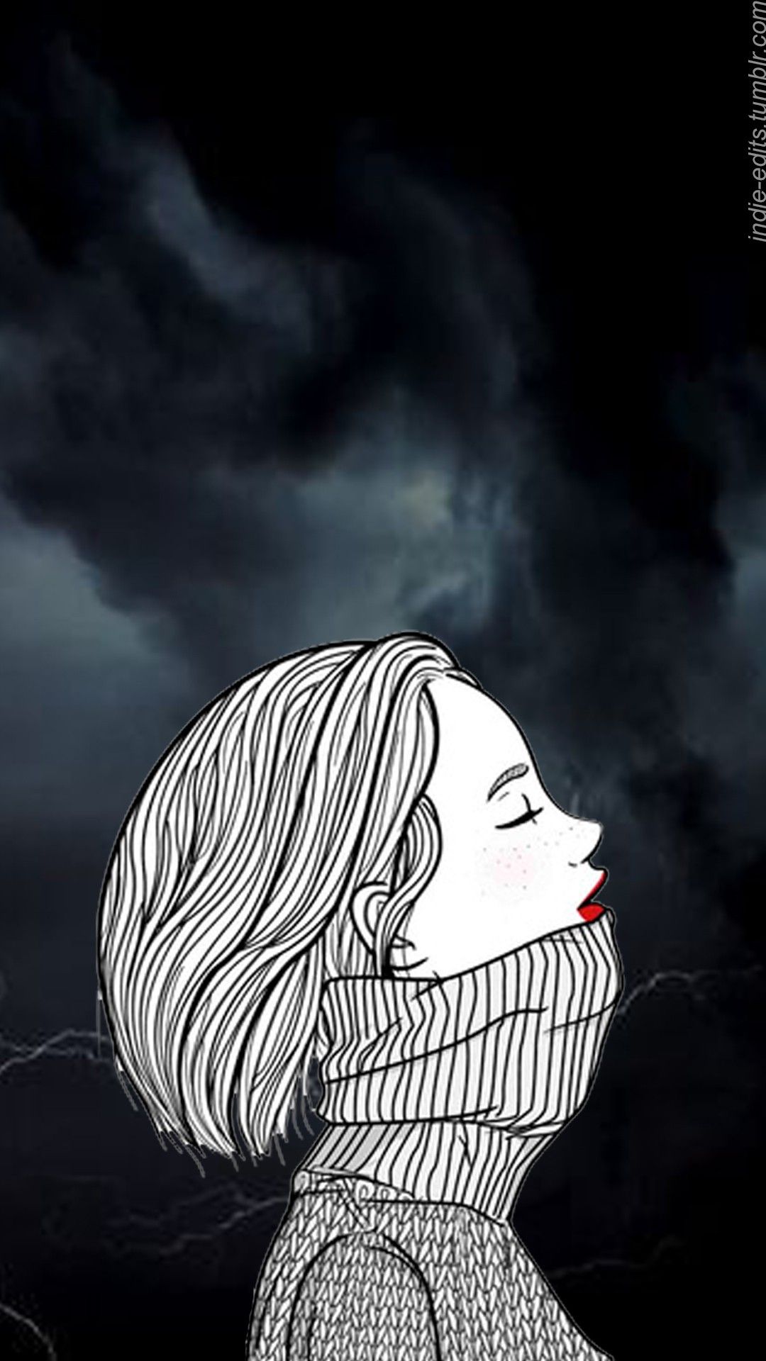 Illustrazione ragazza profilo bianco nero, 1080x1920 Full HD Verticale, Smartphone