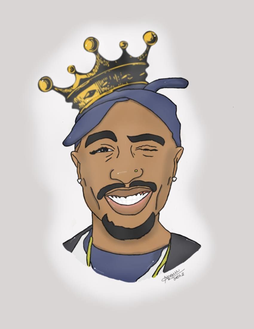 Tupac cartoon con corona, 850x1100 Verticale, Telefono