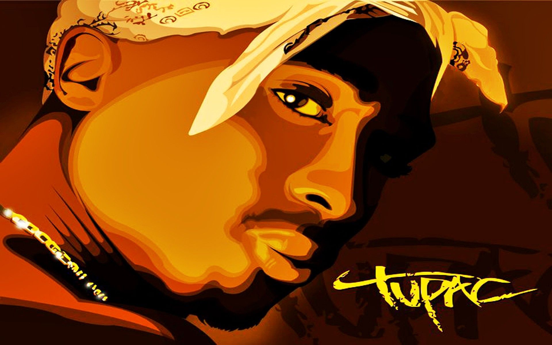 Tupac cartoon ritratto arancione, 1920x1200 Full HD+, PC
