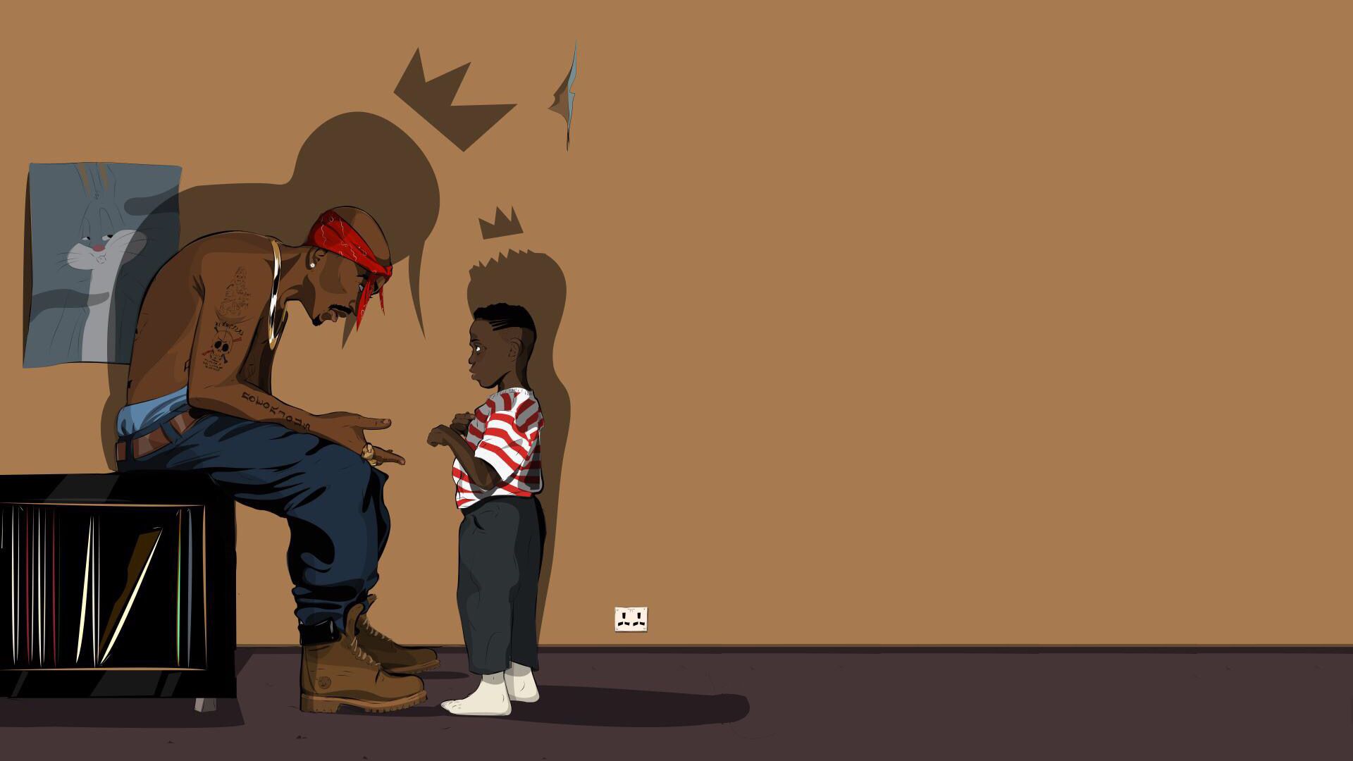 Cartone Tupac con bambino, 1920x1080 Full HD 1080p, PC Desktop