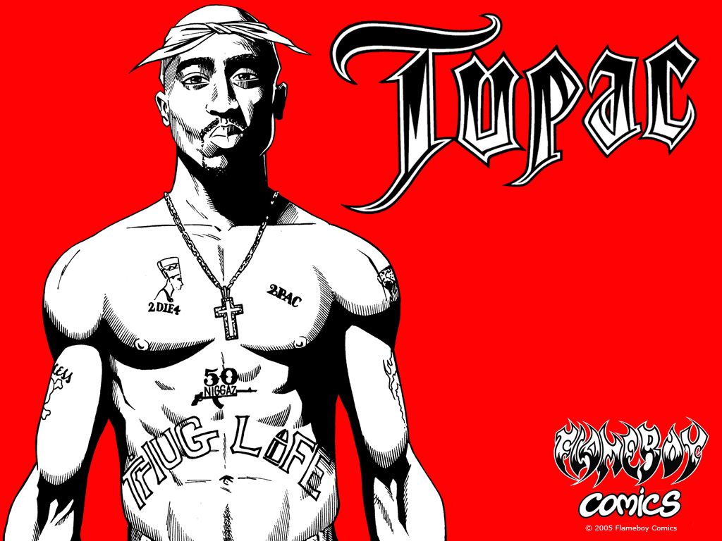 Tupac cartoon sfondo rosso, 1024x768 HD, Desktop