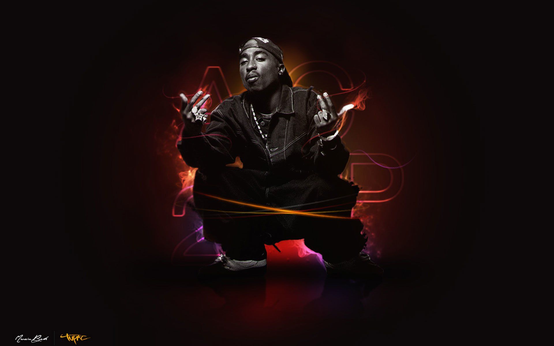 Tupac accovacciato con effetti luminosi, 1920x1200 WUXGA, PC