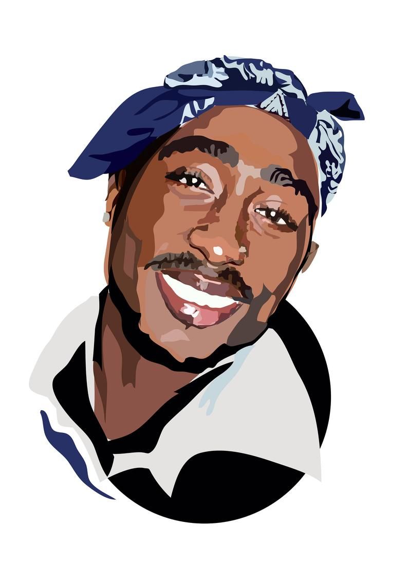 Tupac cartoon con bandana blu, 794x1123 Verticale, OnePlus