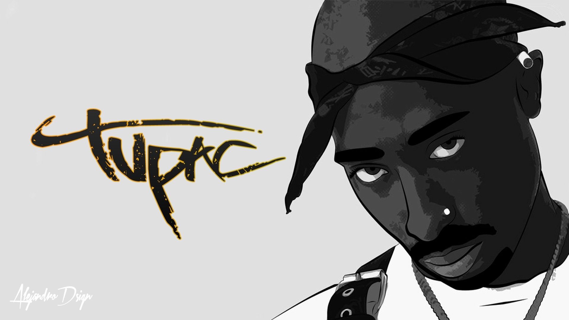 Tupac cartoon ritratto bianco nero, 1920x1080 Full HD 1080p, Desktop
