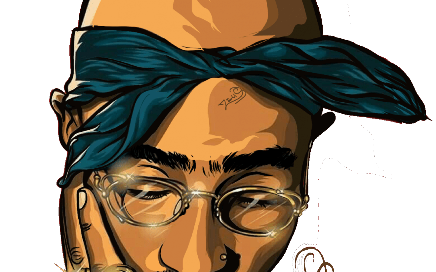 Tupac cartoon bandana blu, rapper, 1440x900 HD, Desktop