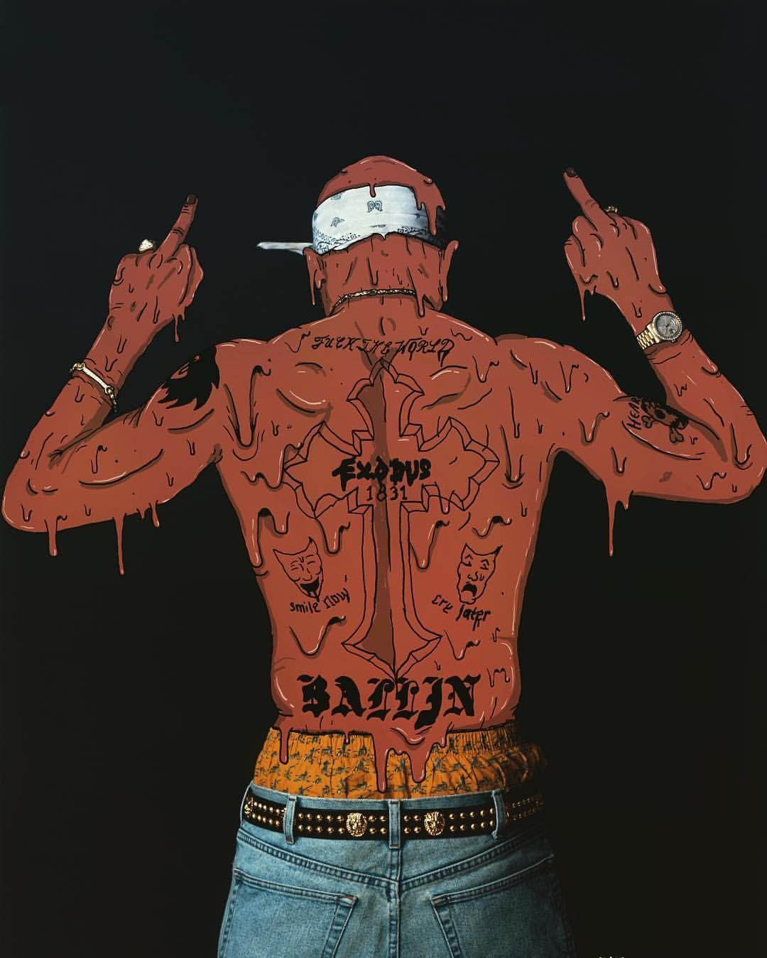 Tupac cartoon schiena tatuata, 1080x1349 Full HD Verticale, Samsung Galaxy