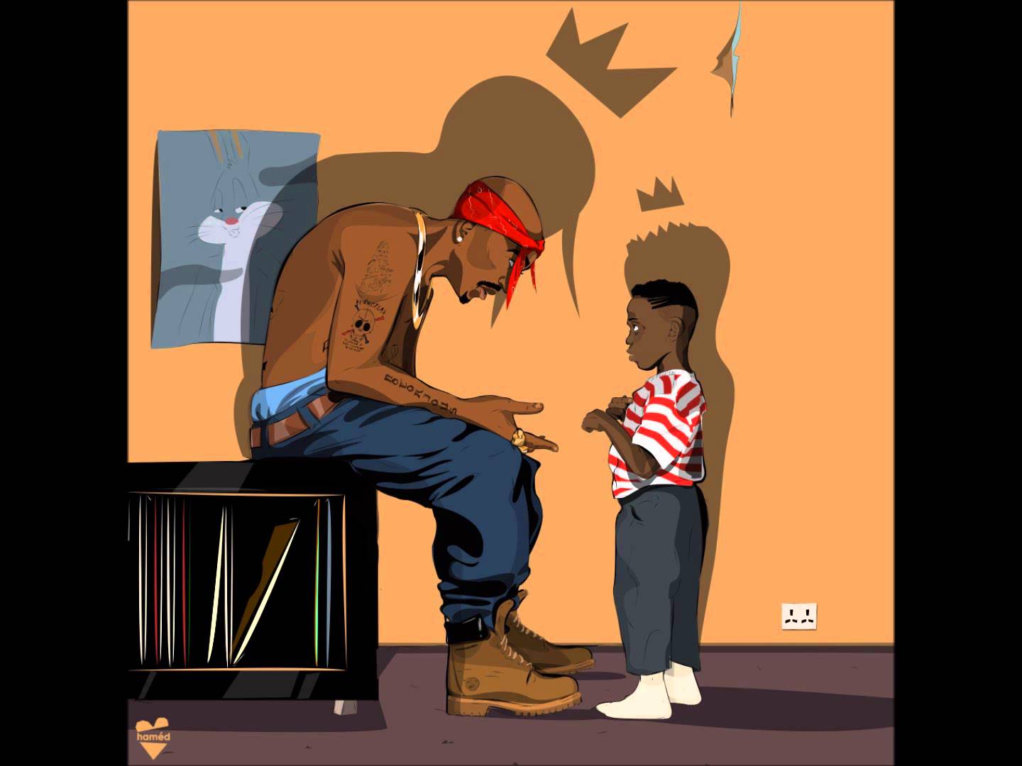 Tupac cartoon con bambino, 1440x1080 HD, Desktop