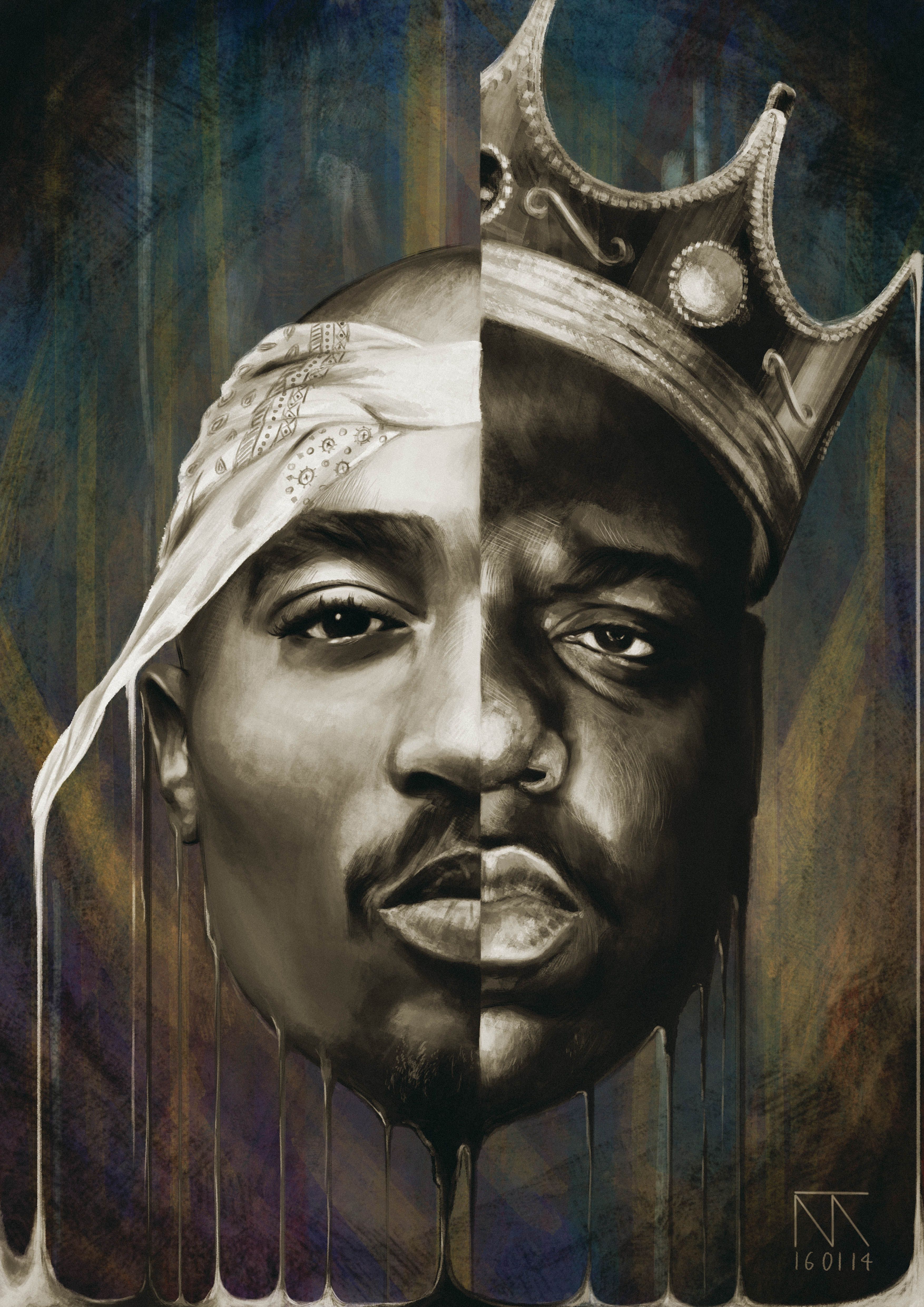 Tupac e Biggie ritratto diviso, 3508x4961 Full HD Verticale, Smartphone