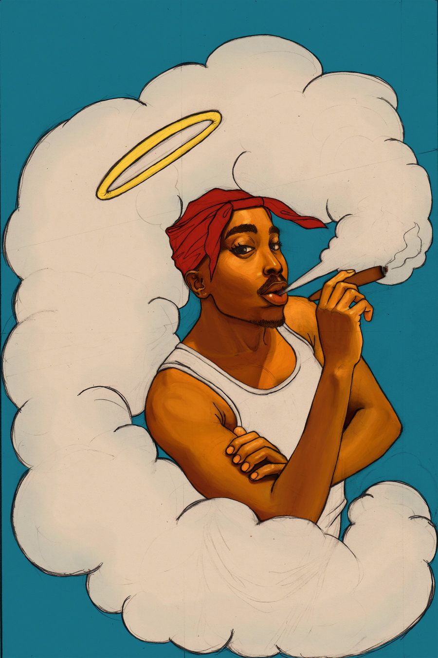 Tupac cartoon con aureola e nuvole, 900x1350 Full HD Verticale, iPhone