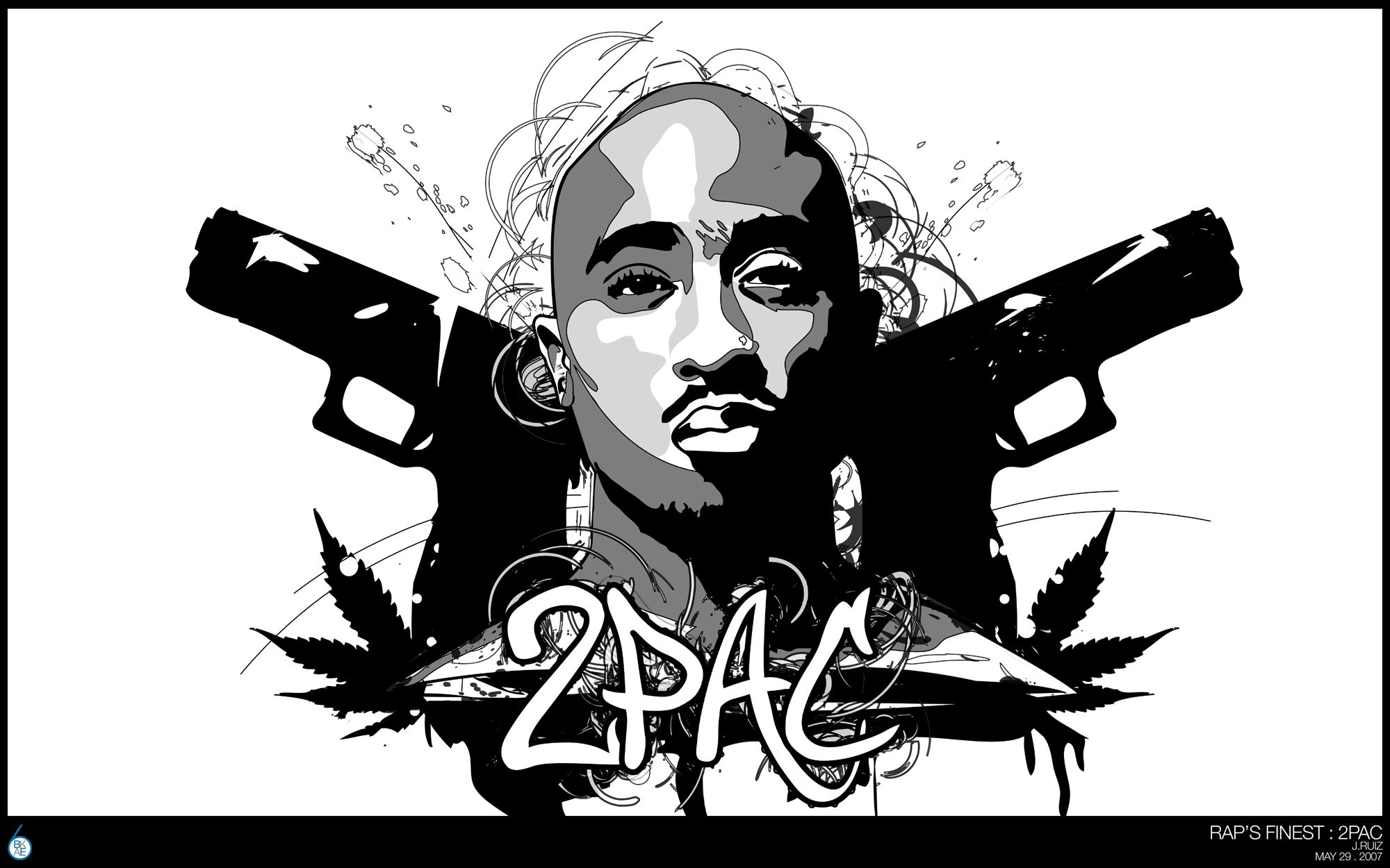 Tupac cartoon con pistole, 2000x1250 2K, PC Desktop