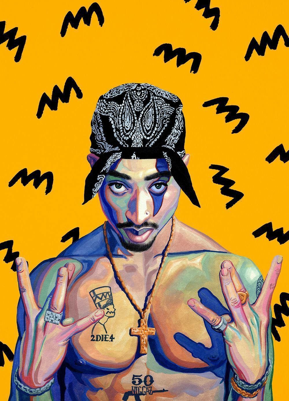 Tupac cartoon sfondo giallo, 1000x1385 Full HD Verticale, Google Pixel