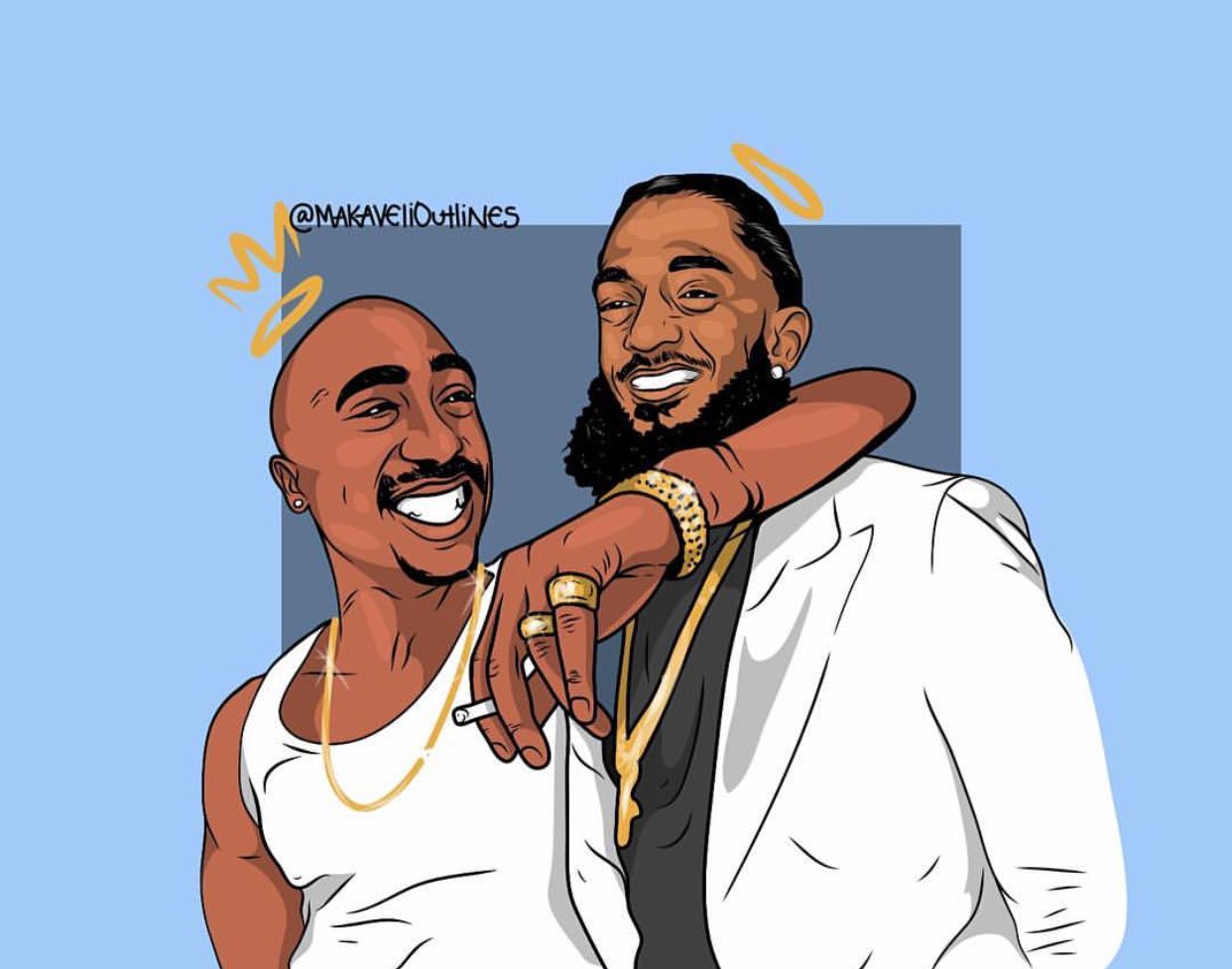 Tupac e Nipsey Hussle cartoon, rapper, 1242x977 HD, Desktop
