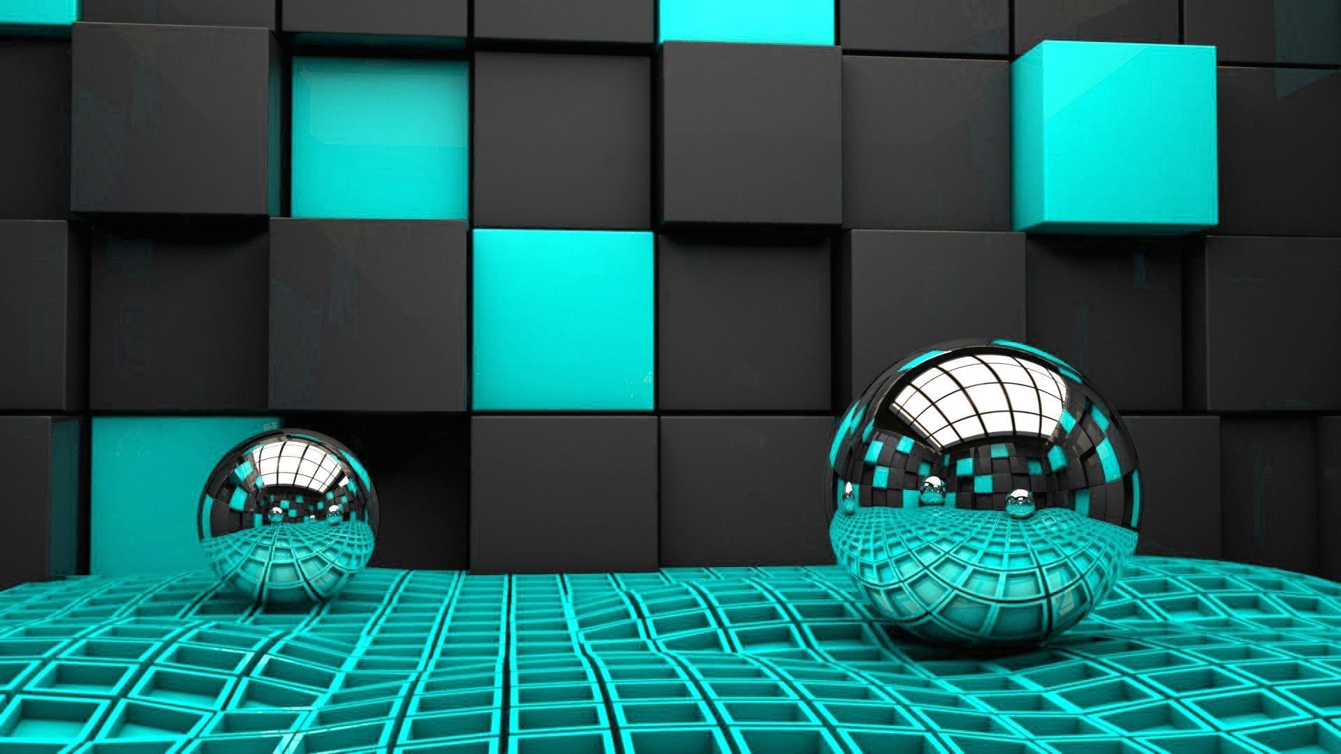 Sfere metalliche cubi turchese, 1920x1080 Full HD 1080p, PC