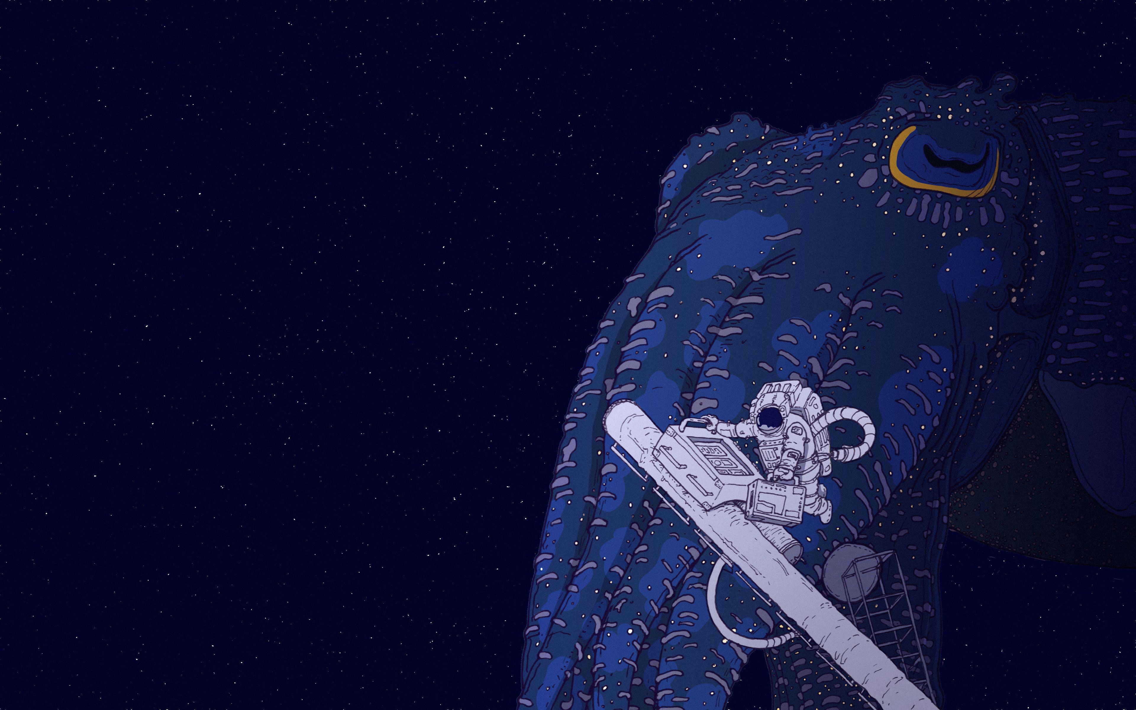 Astronauta e creatura cosmica blu, 3840x2400 4K, Desktop 4K