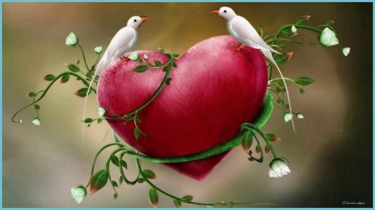 Uccelli bianchi su cuore rosso, 1241x698 HD, Laptop