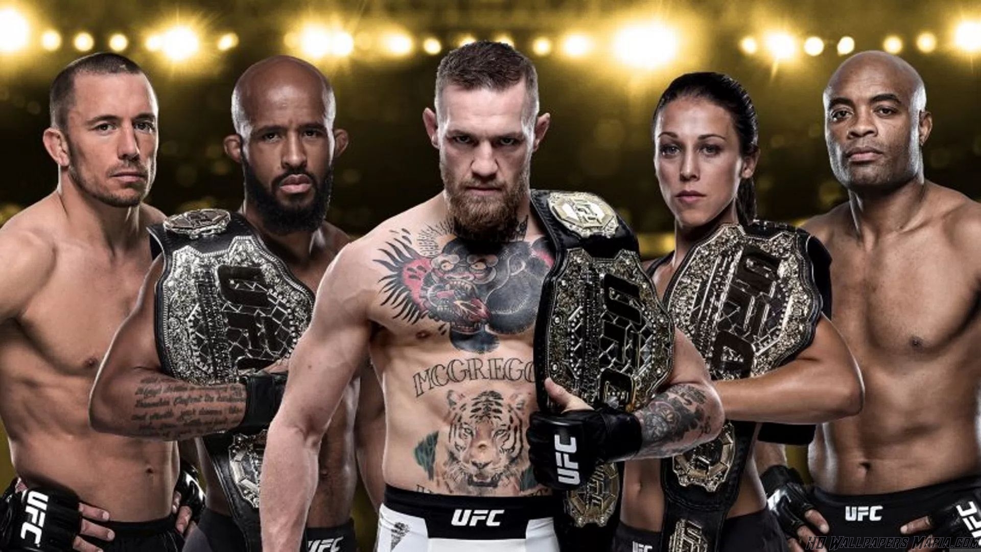 Lottatori UFC con cinture campioni, 1920x1080 Full HD, PC