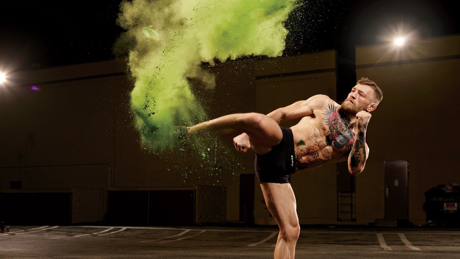 Lottatore UFC calcio polvere verde, 1920x1080 1080p, PC