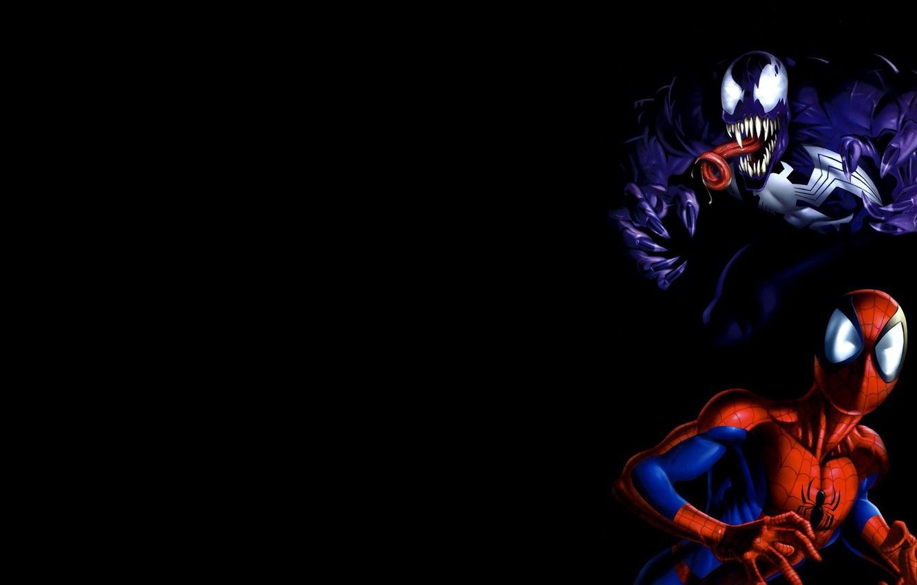 Spider-Man e Venom, sfondo nero, 1332x850 720p, PC