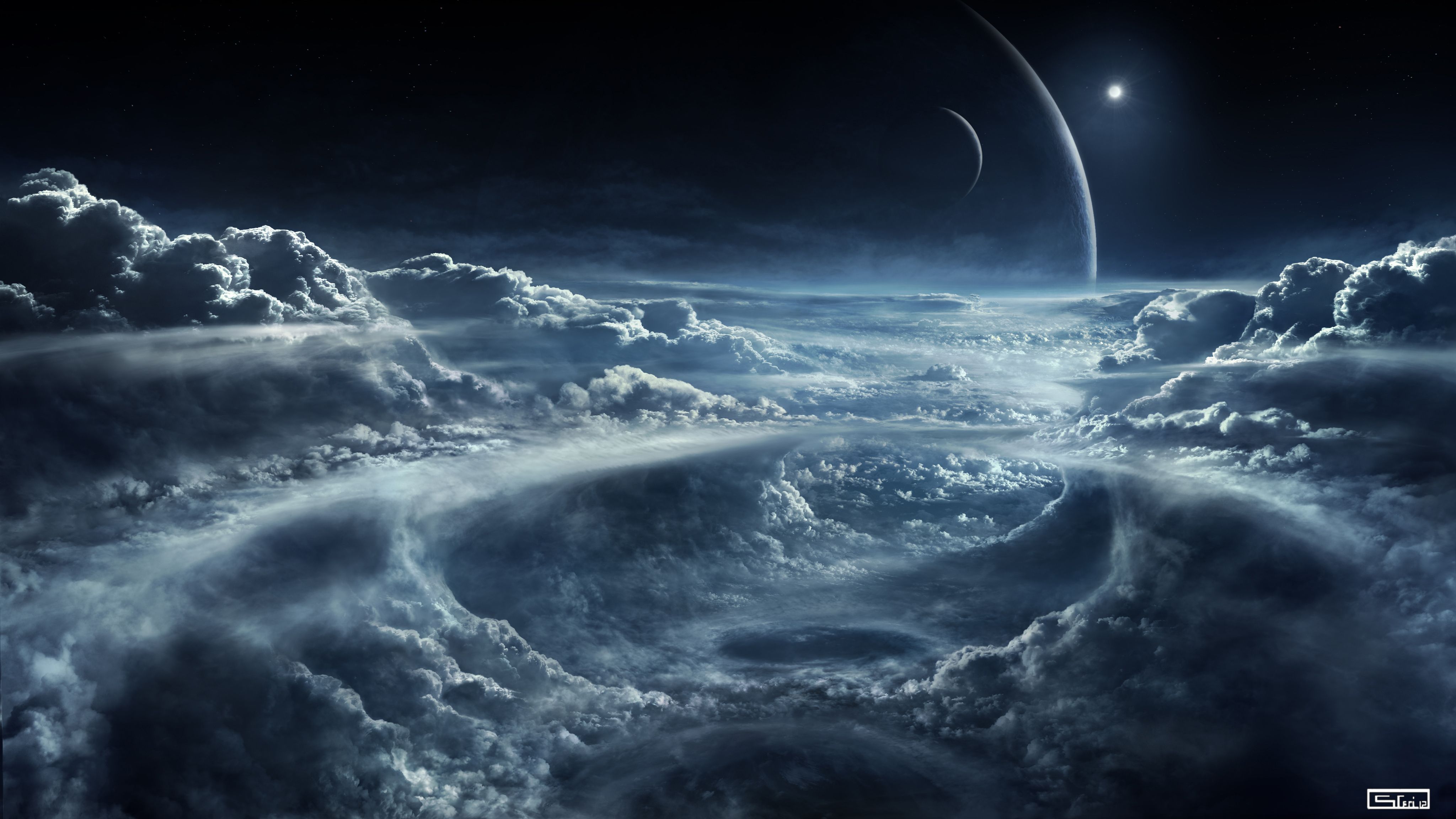Nuvole spazio pianeta notturno, 4096x2304 4K Ultra HD, Monitor 4K