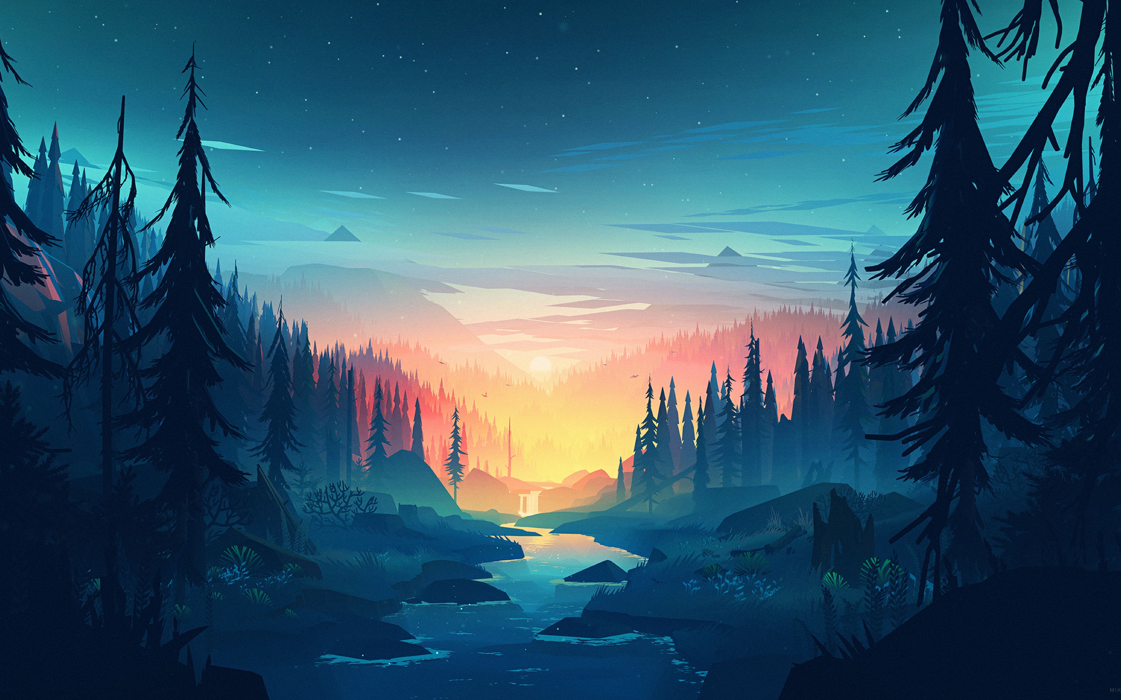 Foresta al tramonto con fiume, 3840x2400 4K Ultra HD, Monitor 4K