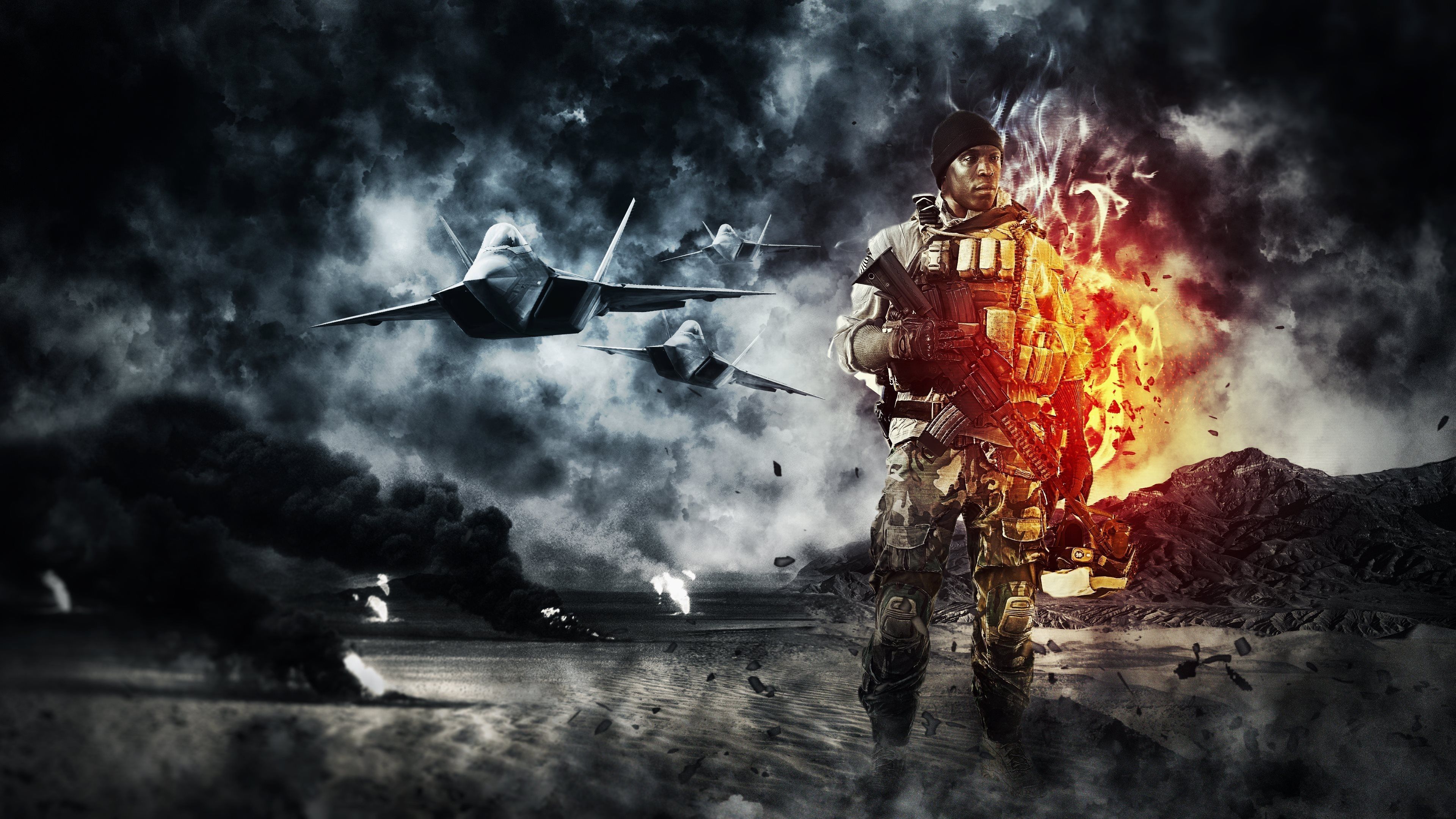 Soldato militare esplosione jet, 3840x2160 UHD, PC 4K