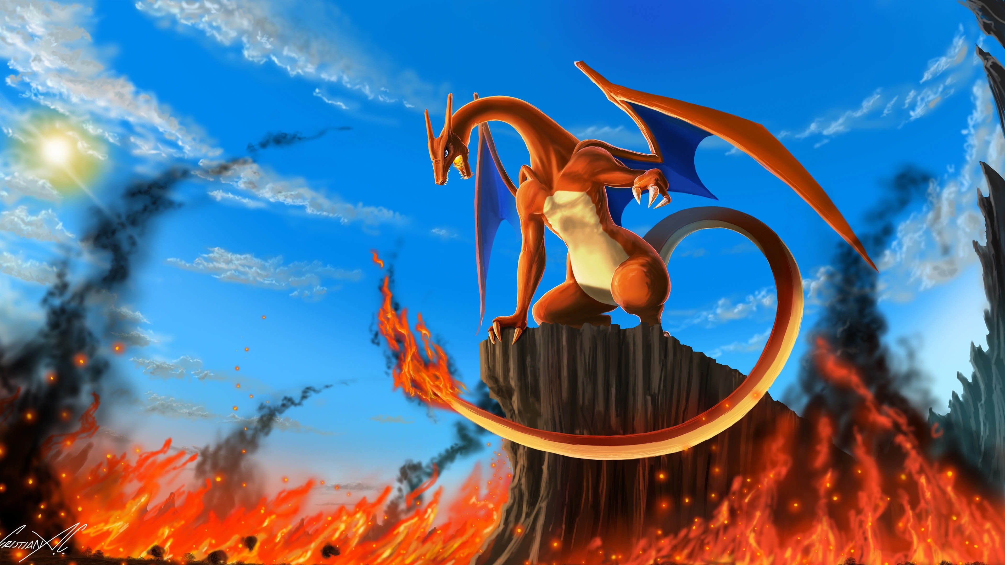 Charizard Pokemon su roccia, 3840x2160 UHD, Monitor 4K