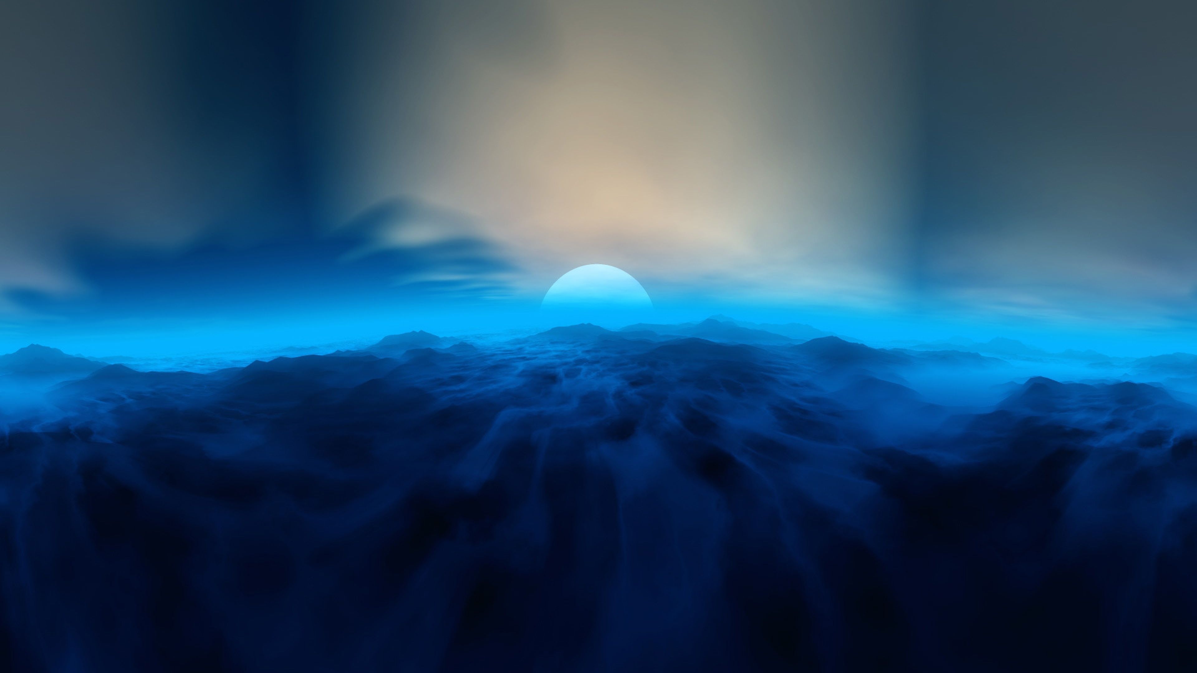 Astratto blu con sole nebbioso, 3840x2160 4K, Desktop 4K