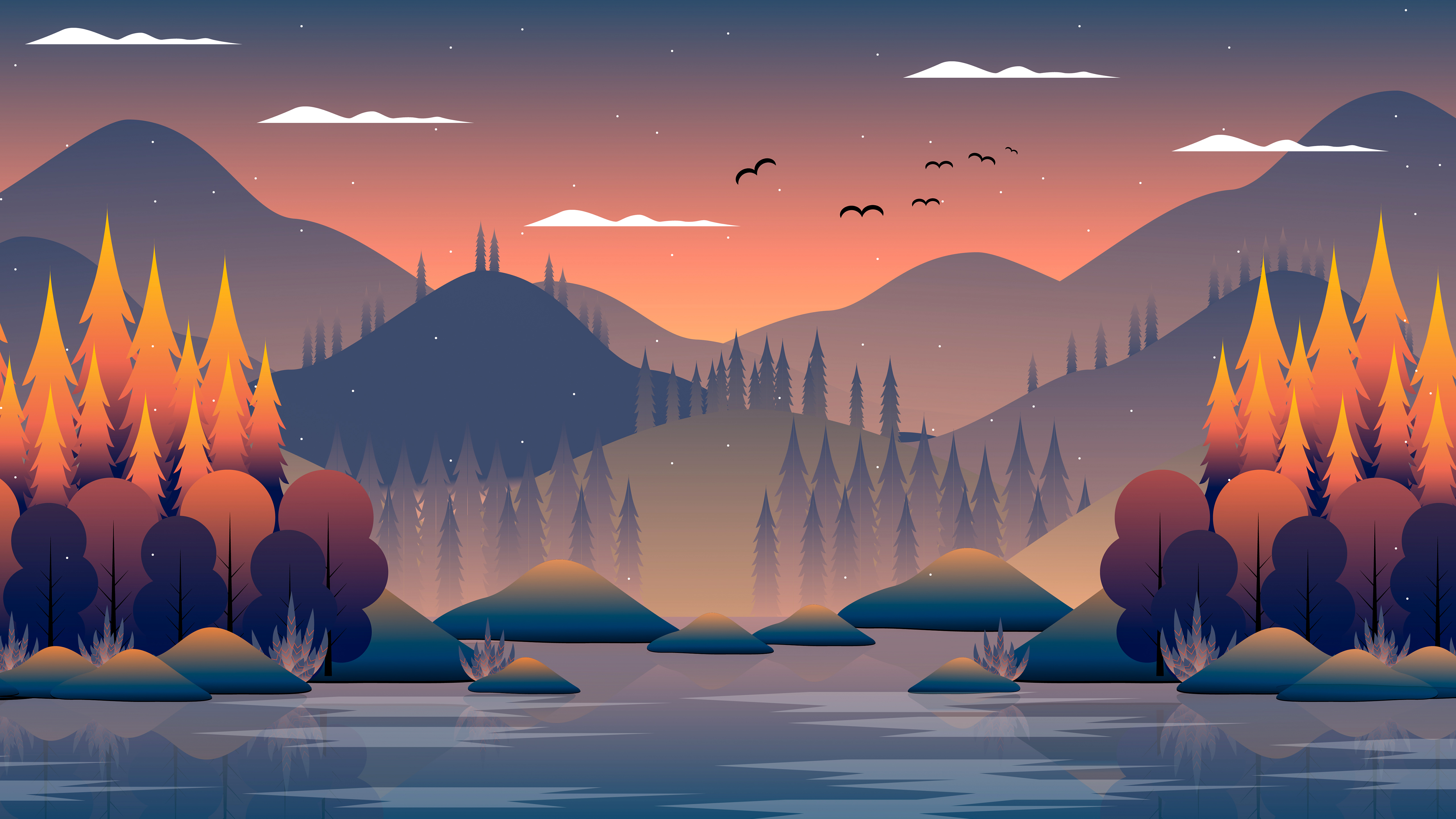 Paesaggio autunnale montano al tramonto, 5120x2880 Ultra HD, 4K TV