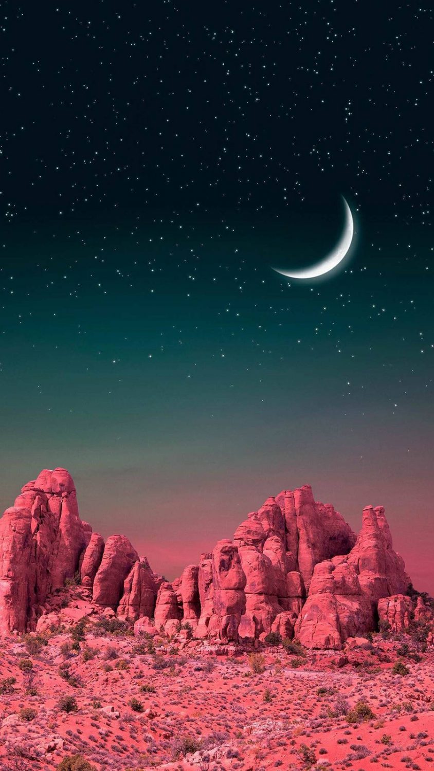 Deserto rosa con luna crescente, 844x1500 Verticale, Telefono