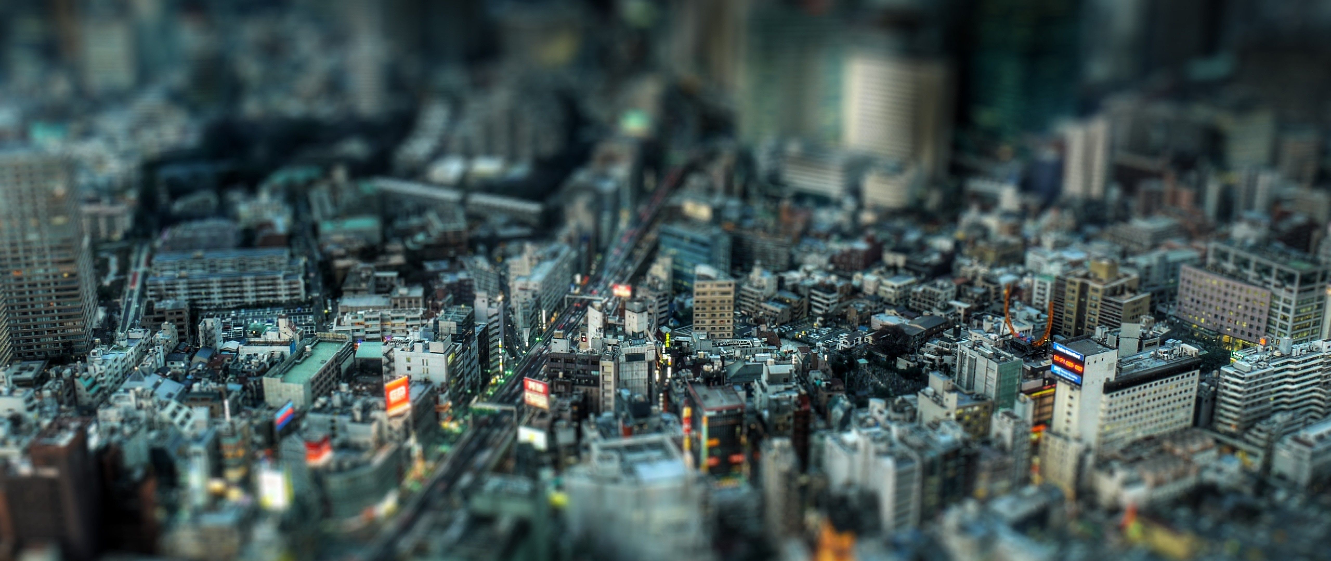 Città vista dall'alto, tilt-shift, 5120x2160 21:9, Monitor 4K