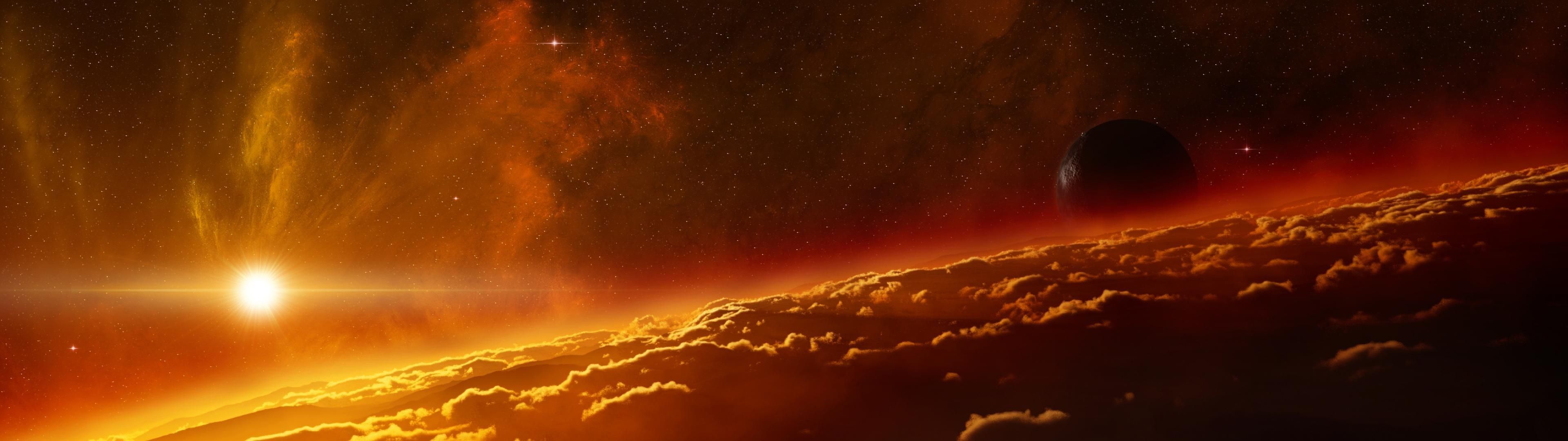 Pianeta rosso, nebulosa spaziale, 3840x1080 Panoramico, Dual Screen