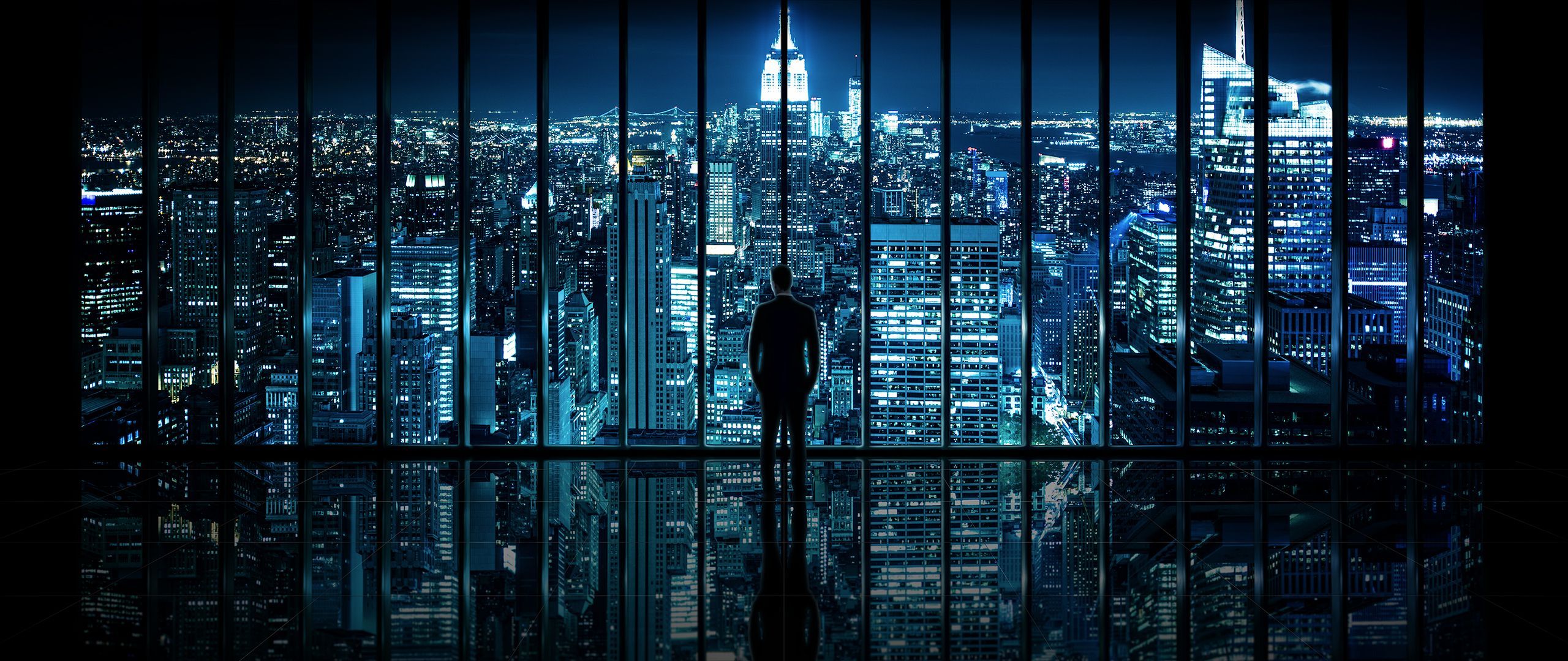 Skyline New York notturno finestra, 2560x1080 21:9, Ultrawide