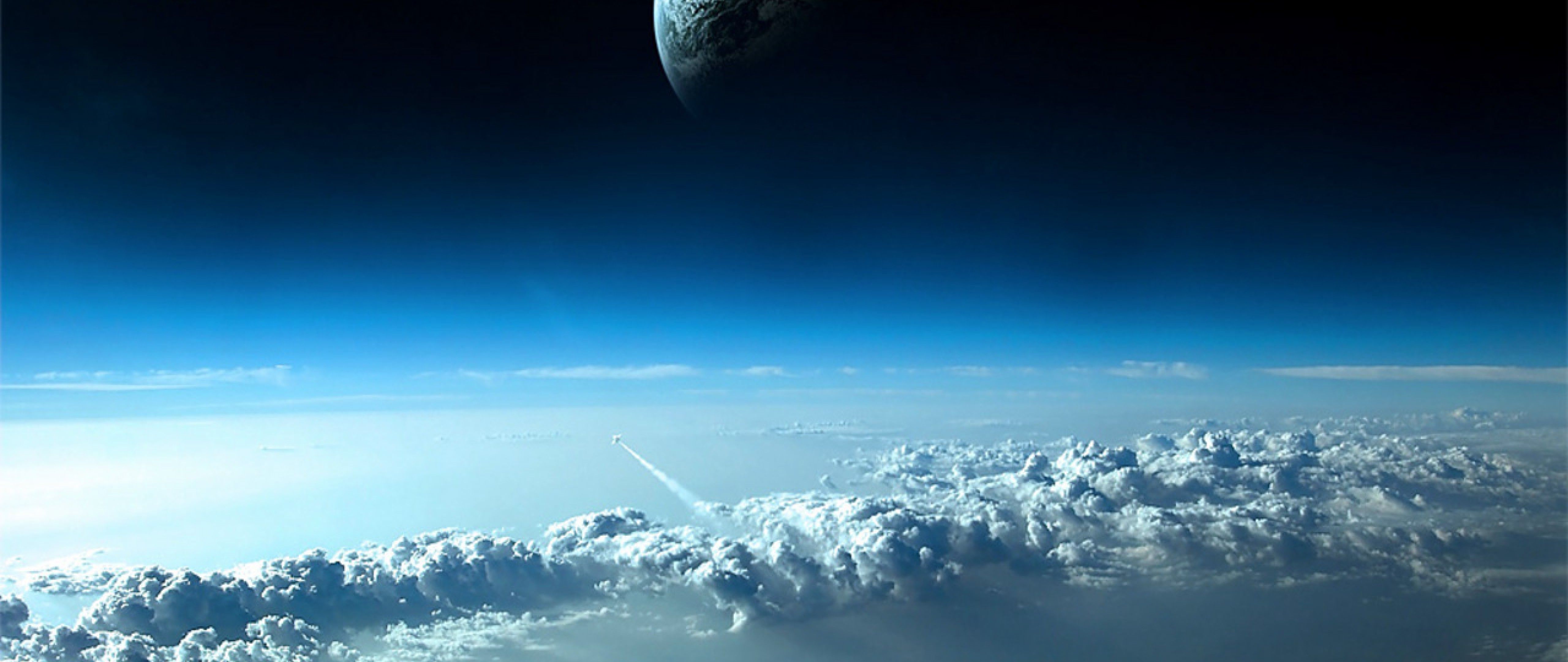 Vista spaziale Terra e nuvole, 5120x2160 Panoramico, Dual Screen
