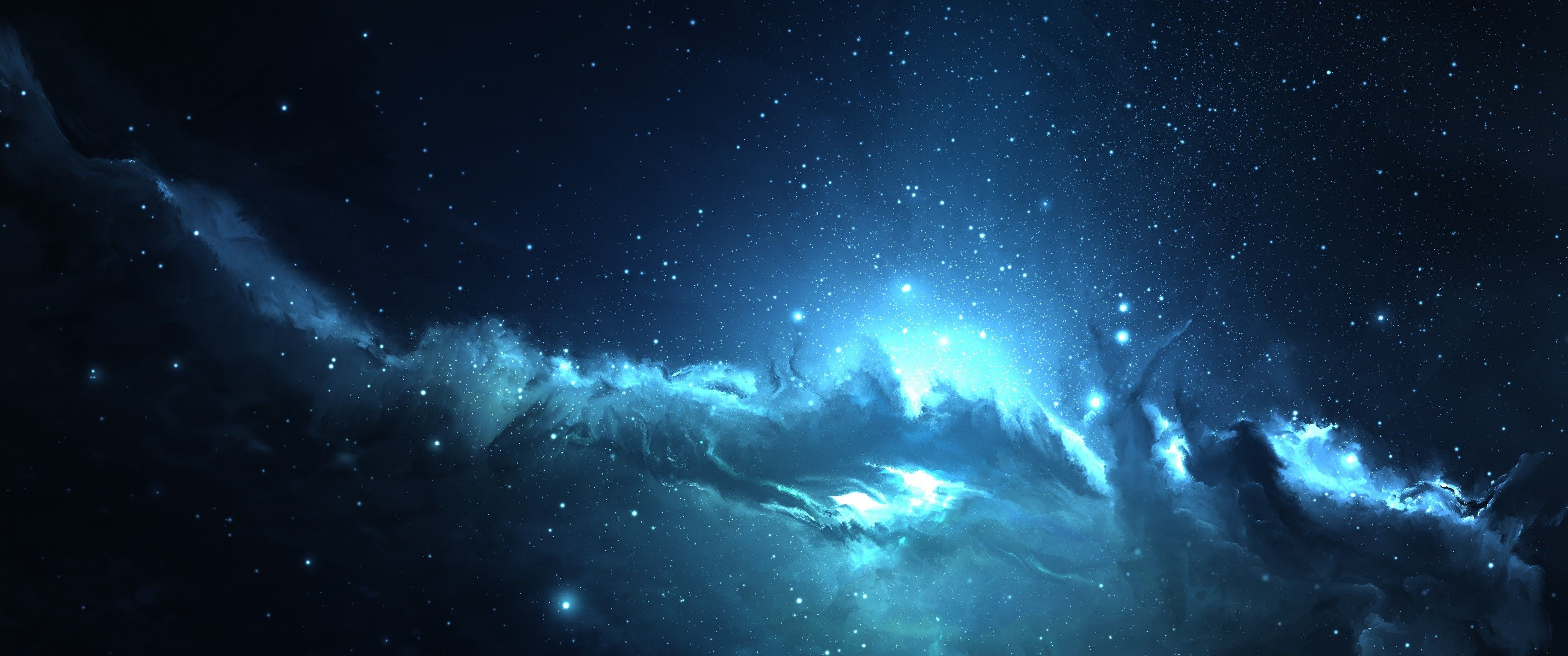 Nebulosa blu con stelle, 3440x1440 Panoramico, Dual Screen
