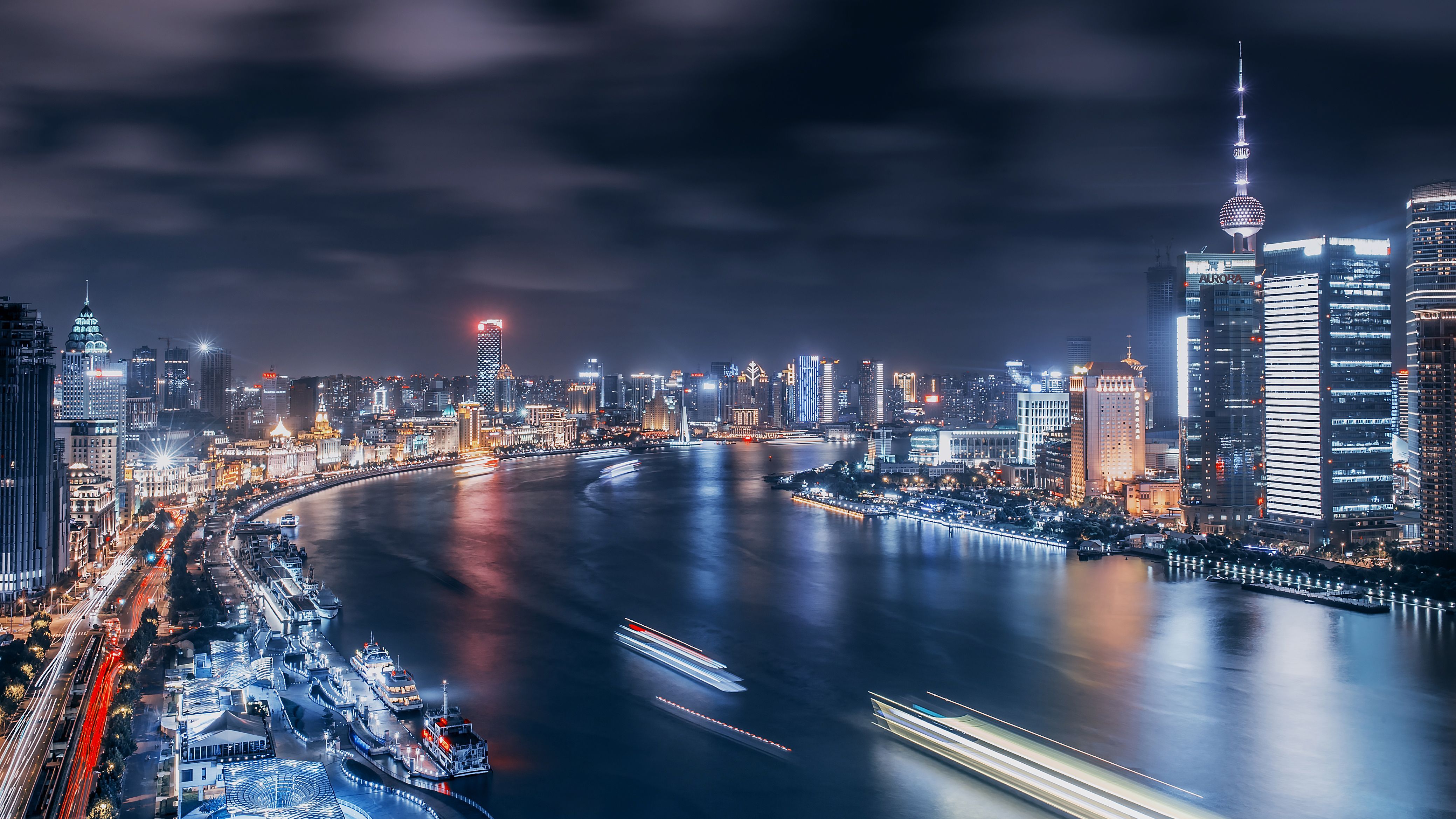 Shanghai skyline notturno fiume, 4158x2339 4K Ultra HD, Monitor 4K