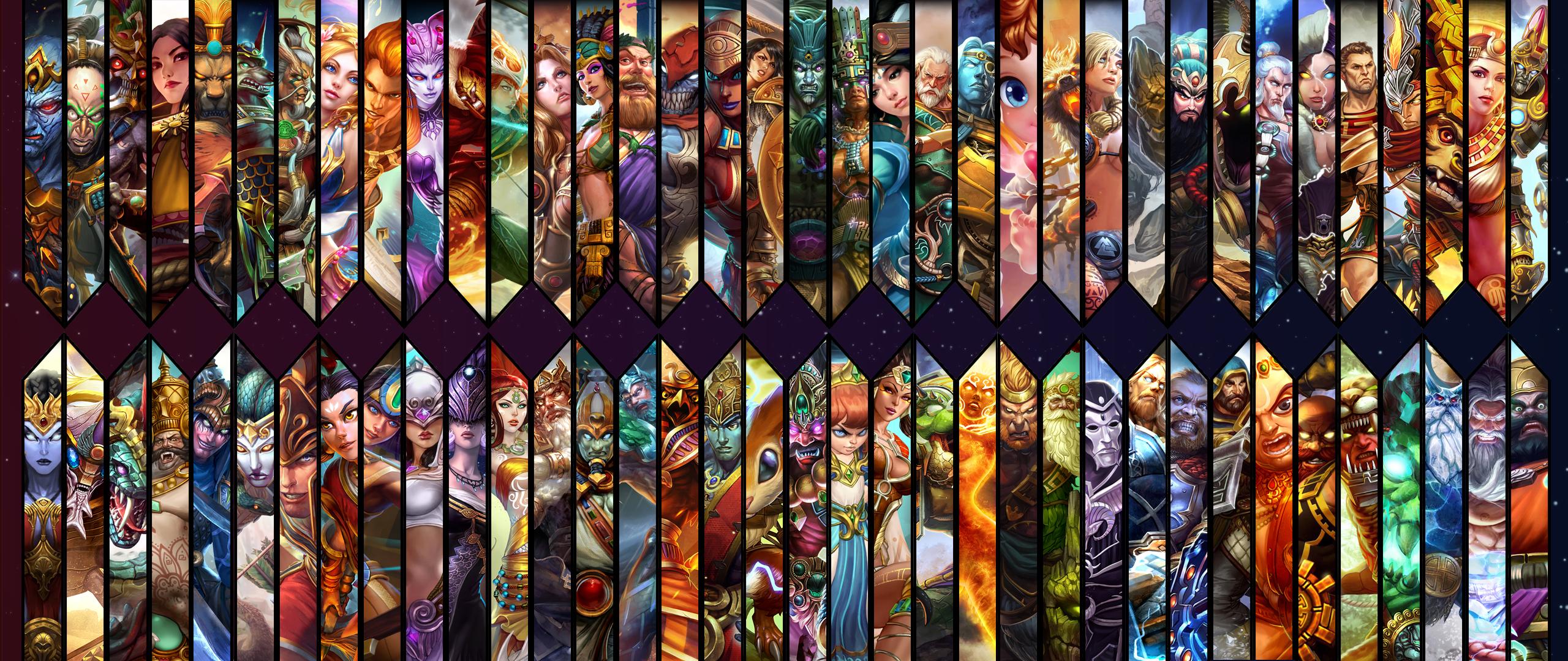 Smite personaggi collage colorato, 2560x1080 Panoramico, Dual Screen