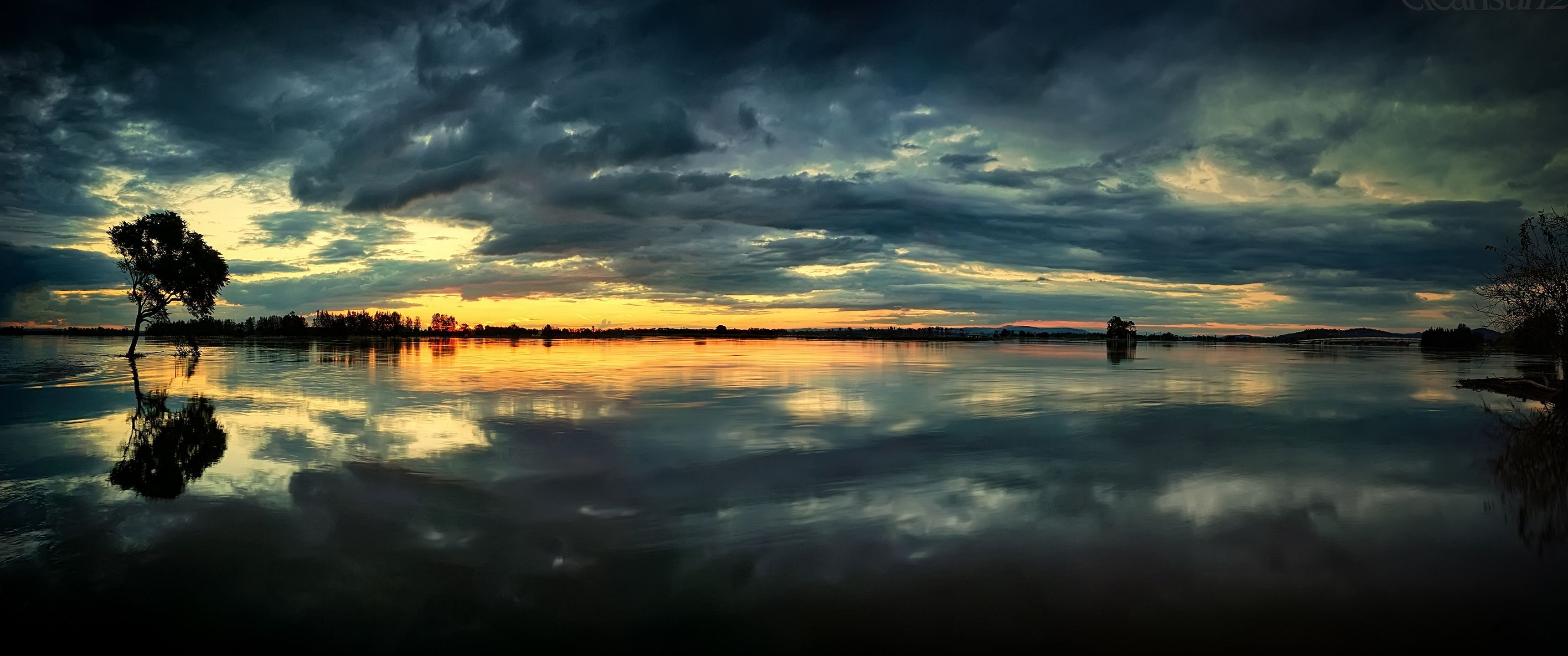 Tramonto su lago panoramico, 3440x1440 Ultrawide, Dual Monitor